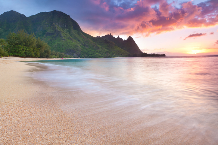 north shore beach with sunset